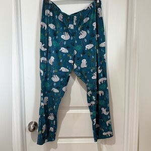 Fleece Sloth Print Teal Pajama Pants